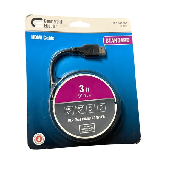Commercial Electric HDMI Cable 3 ft Standard Black - Picture 1 of 1